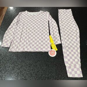 NWT Monkeroos Bamboo Purple Checkered Long Sleeve & Pants Girls Size 7